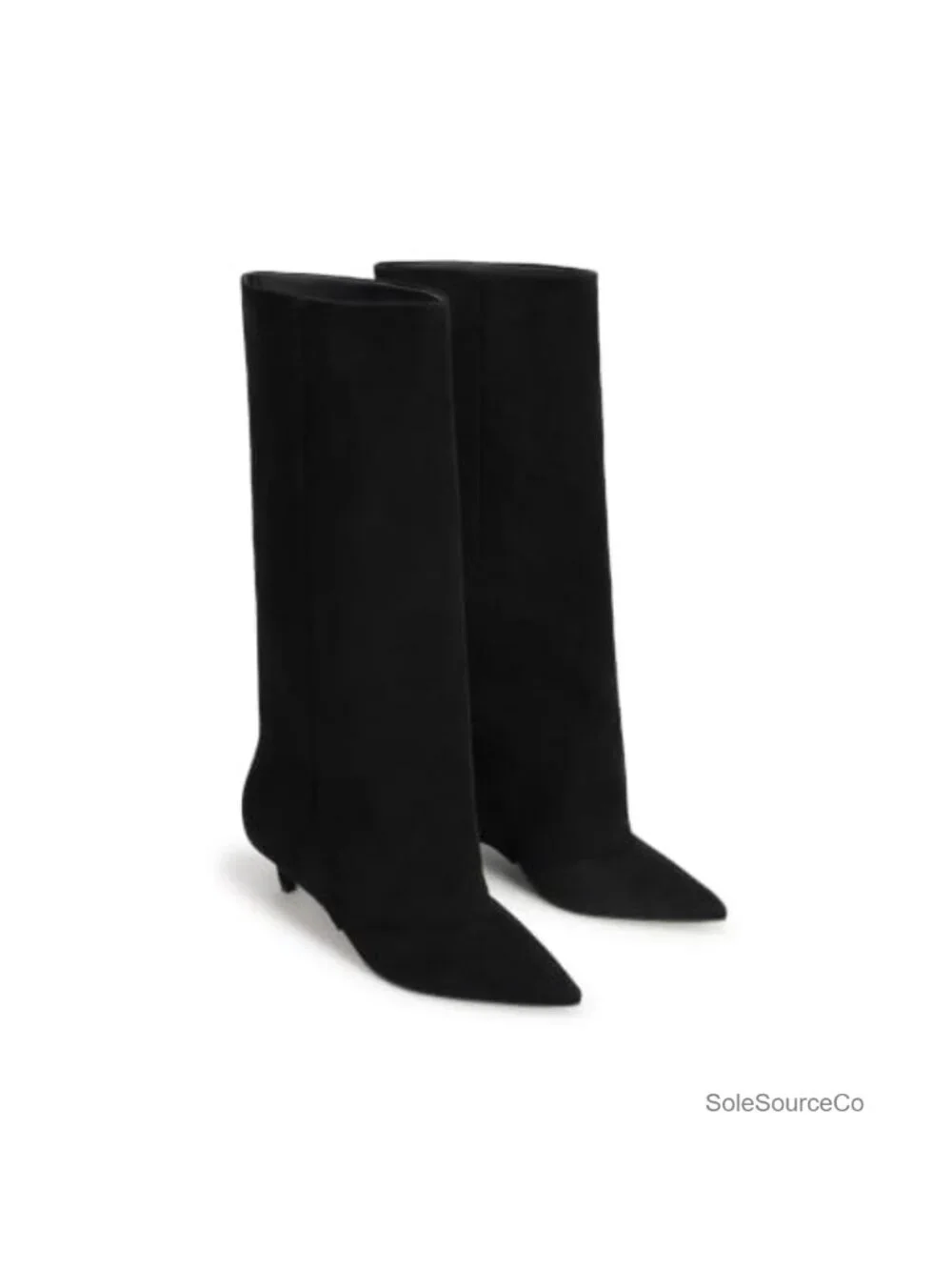 Faux Suede Knee High Boots Fold Over Kitten Heel Pointed Toe Women